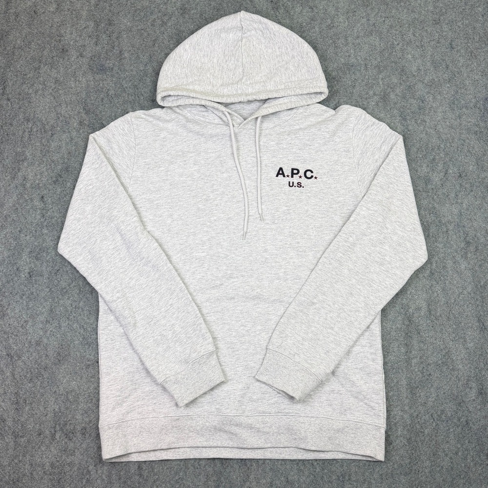 APC US Logo Hoodie Mens XXL Heather Grey Made in USA Cotton Blend Sweatshirt